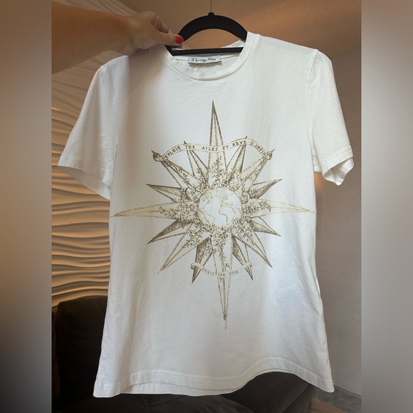 Christian Dior Cotton Graphic Print Crew-Neck T-Shirt Size Medium Natural White - Picture 15 of 16